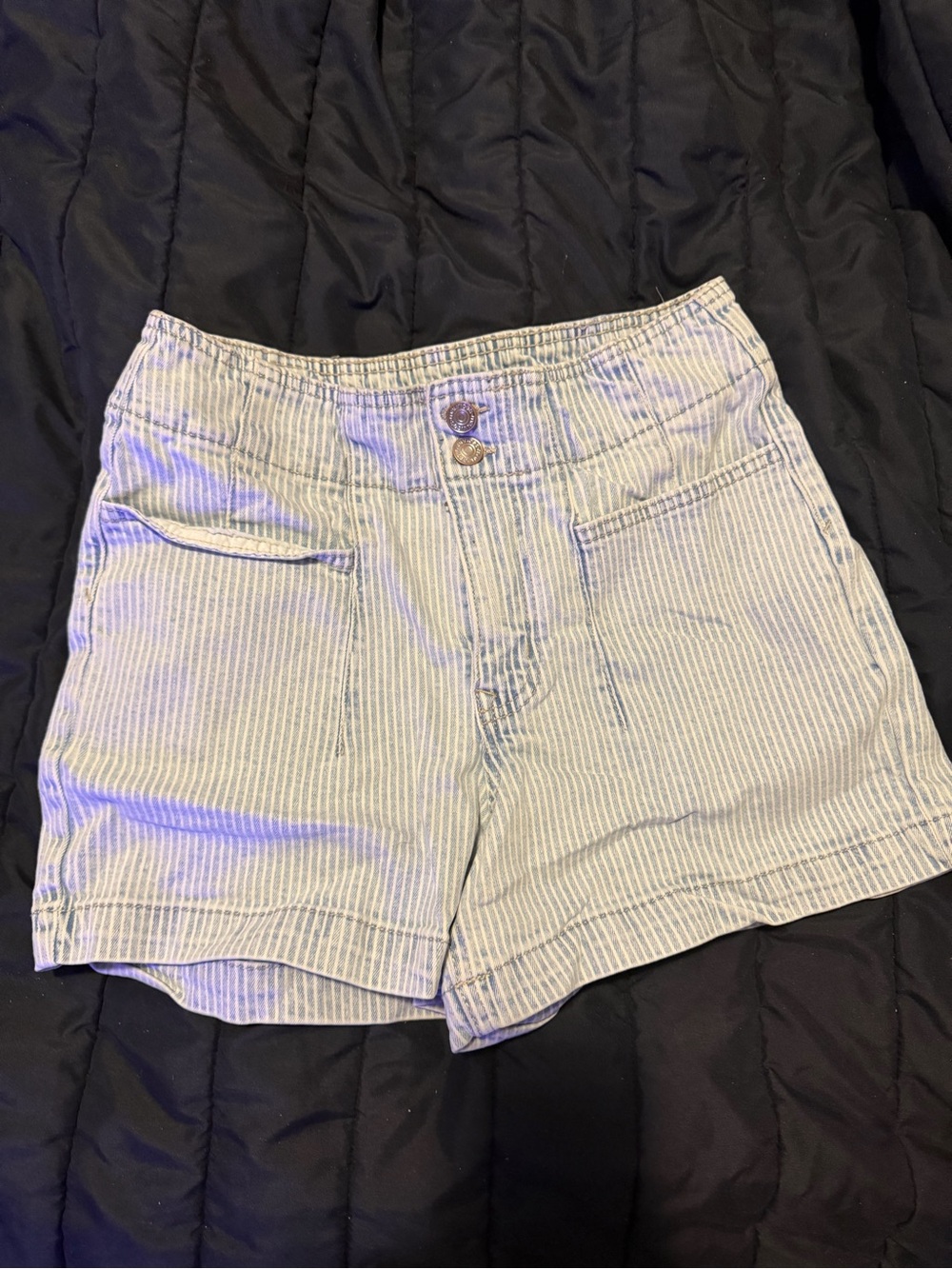 Maurices High-Rise Narrow Blue and White Striped Shorts